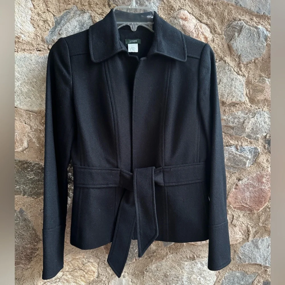 J. Crew Robert Noble Scottish Wool Belted Blazer Black Women’s Size 2 - Picture 4 of 12